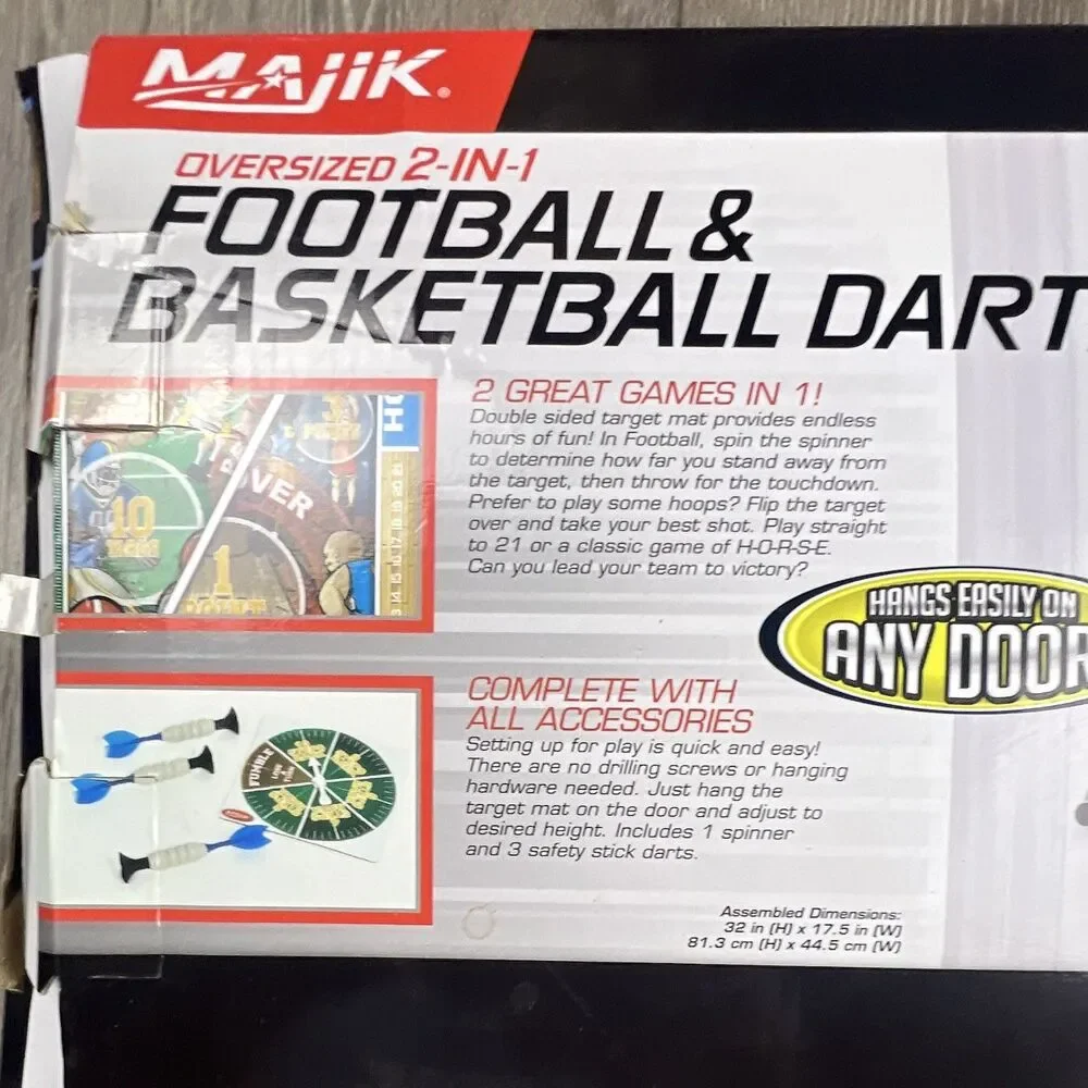 Majik Oversized 2-in-1 Football & Basketball Darts XL Set w/ 3 Darts Spinner